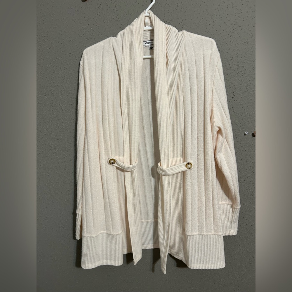 Elegant Cream Ribbed Cardigan